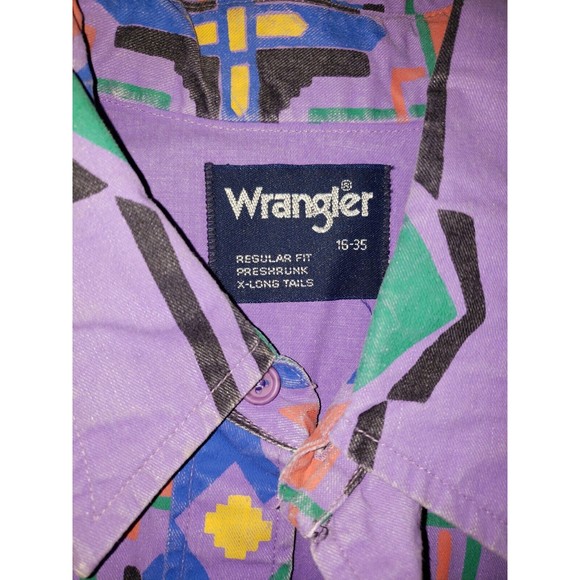 Wrangler Shirt Mens 16-35 Regular Fit Aztec Western Cowboy Cut XLong Tails - Picture 3 of 4